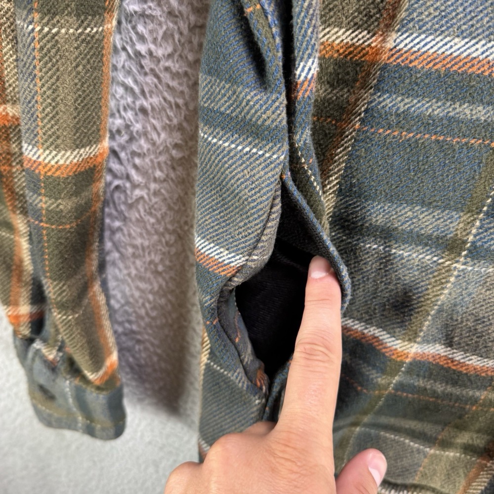 Orvis Flannel Shirt Mens Large Green Plaid Big Bear Shacket Pockets Heavyweight - Picture 3 of 13